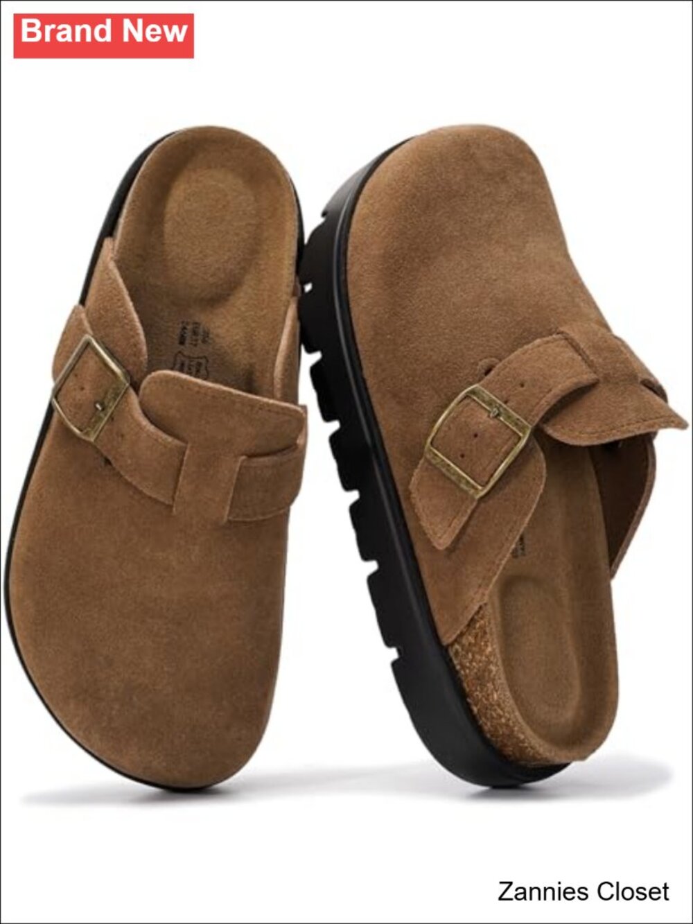 ✨ Genuine Leather Platform Clogs Slip On Mules Memory Foam Cork Footbed